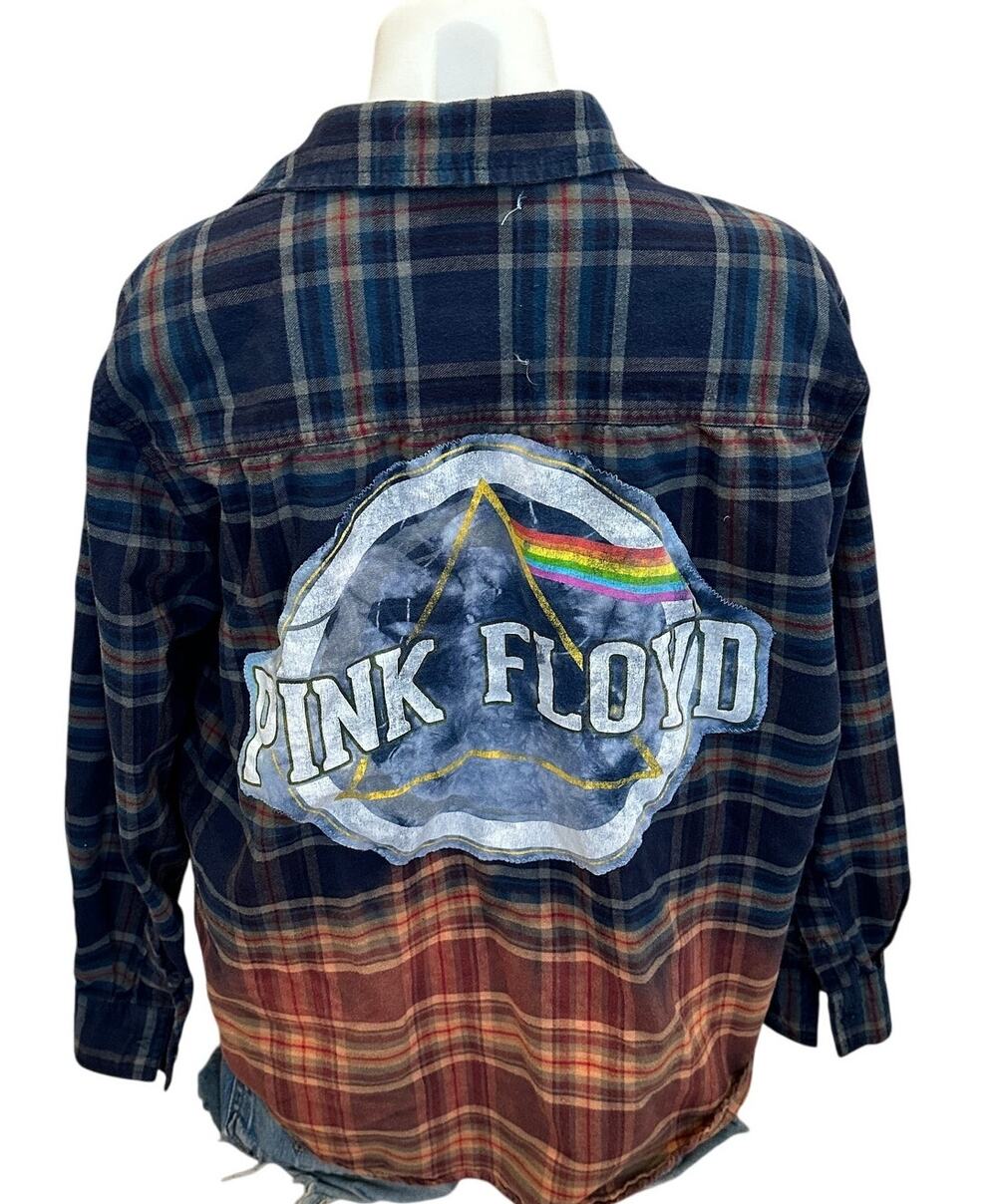 Pink Floyd Plaid Flannel Shirt MEDIUM Oversize Unique Dark Side of the Moon